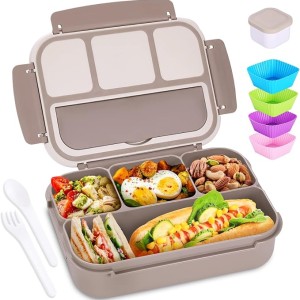 4-Compartment 8 in 1 Lunch Box Set – 40oz Container with Utensils, Sauce Jar & Muffin Liners for School or Work