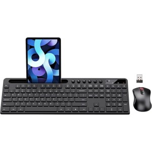 Wireless Workstation Set – Full-Size Keyboard with Device Cradle & Quiet 6-Button Mouse