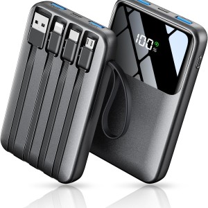 15000mAh Portable Charger – Built-in Cables, 22.5W Fast Charging, 6 Outputs, LED Display, Slim Power Bank for Travel & Everyday Use