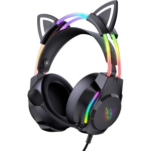 Cute Gaming Headset with Microphone with Rainbow RGB Lighting & Virtual Surround Sound