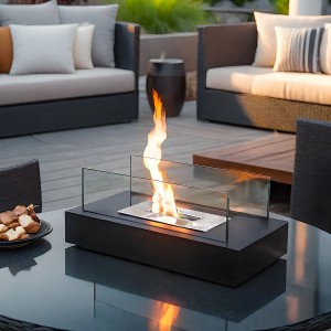 Square Bioethanol Tabletop Fire pit with Tempered Glass – Freestanding Indoor Outdoor Garden Décor