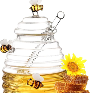 Vintage Beehive Glass Honey Pot – Durable, Food-Safe & Charming Design for Storing and Drizzling Honey